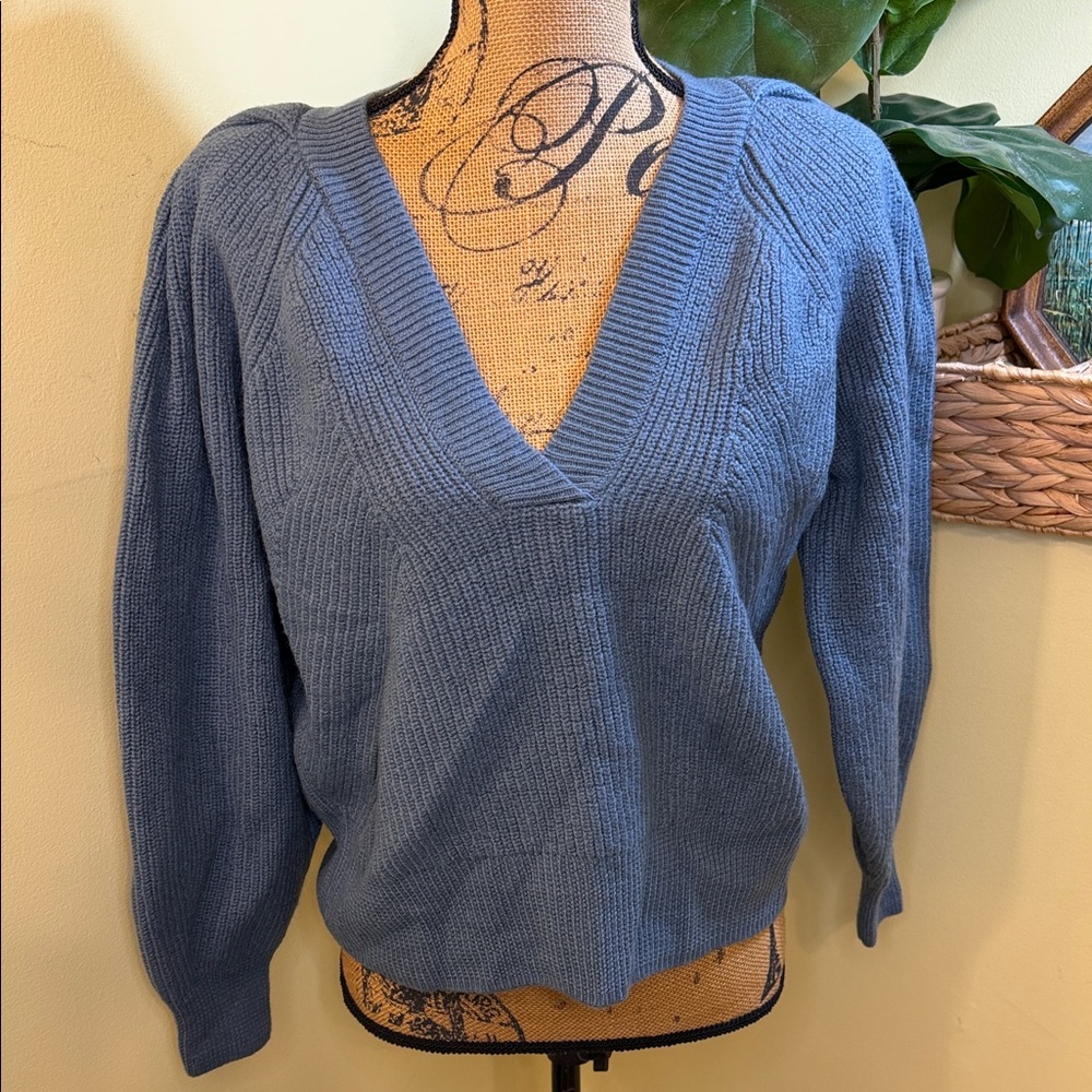 The Reset R Label 100% Wool Must Have Blue V-Neck Knit Sweater Large